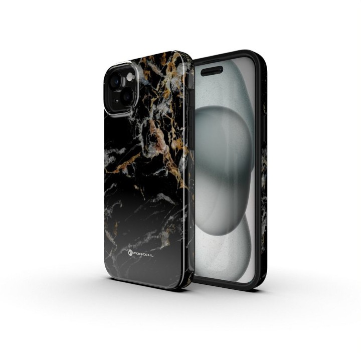 Case for iPhone 16 PLUS Forcell F-Protect Mirage compatible with MagSafe Military Drop-Test black marble