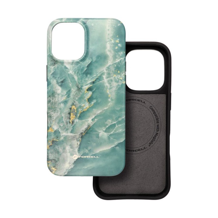 Чехол для iPhone 16 PLUS Forcell F-Protect Mirage совместимый с MagSafe Military Drop-Test green marble