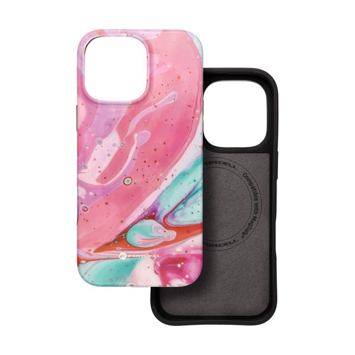 Case for iPhone 16 PRO MAX Forcell F-Protect Mirage compatible with MagSafe Military Drop-Test pink marble