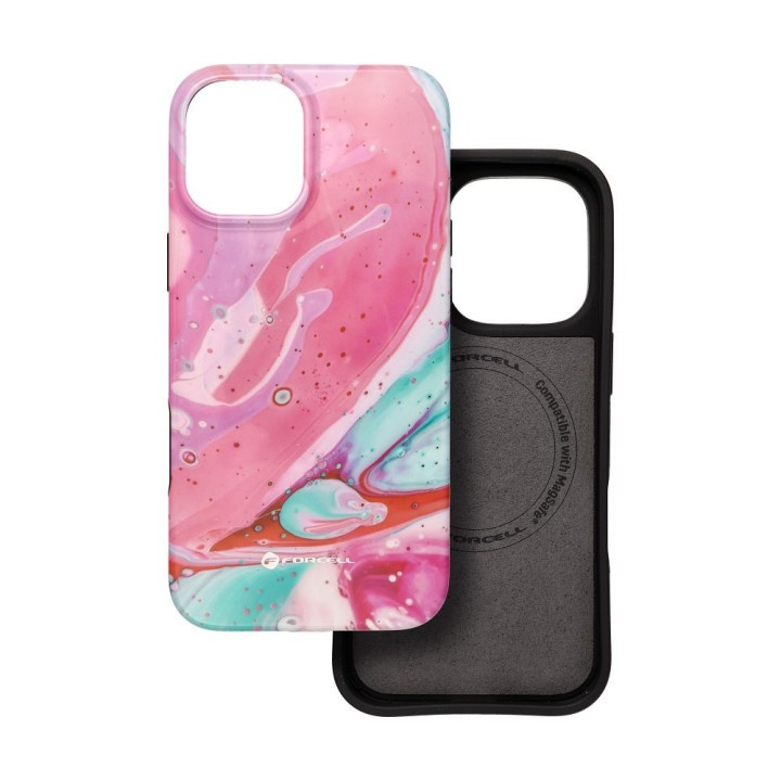 Case for iPhone 16 PLUS Forcell F-Protect Mirage compatible with MagSafe Military Drop-Test pink marble