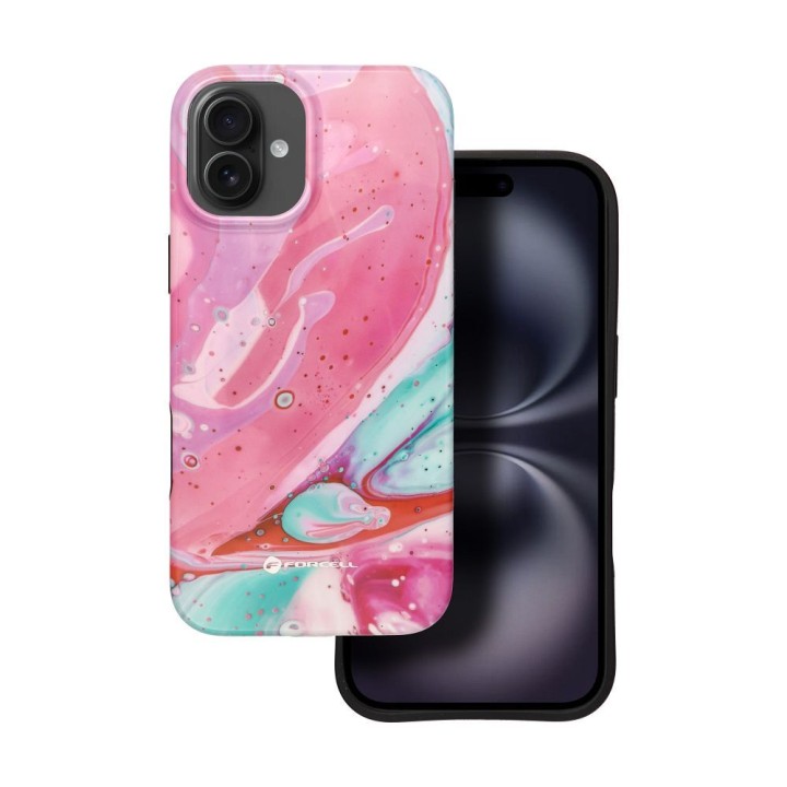 Чехол для iPhone 16 PLUS Forcell F-Protect Mirage совместимый с MagSafe Military Drop-Test pink marble