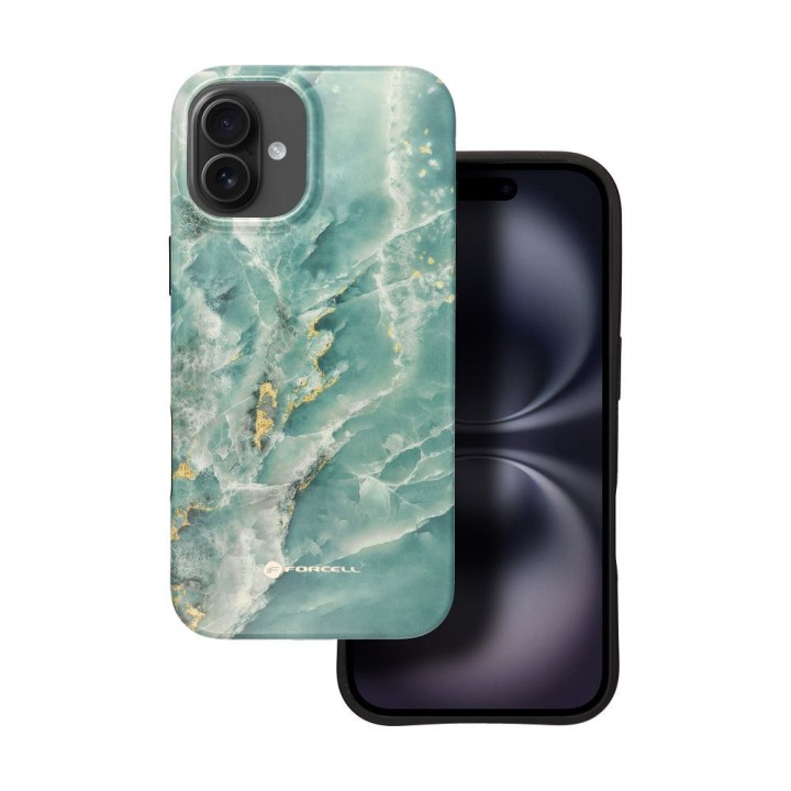 Case for iPhone 16 PLUS Forcell F-Protect Mirage compatible with MagSafe Military Drop-Test green marble
