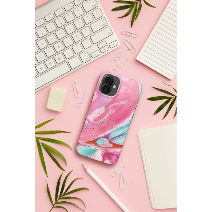 Case for iPhone 16 PLUS Forcell F-Protect Mirage compatible with MagSafe Military Drop-Test pink marble