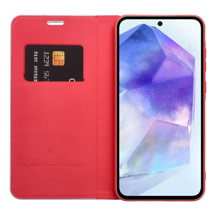 Чохол з клапаном для Samsung A20e Luna Book Carbon червоний