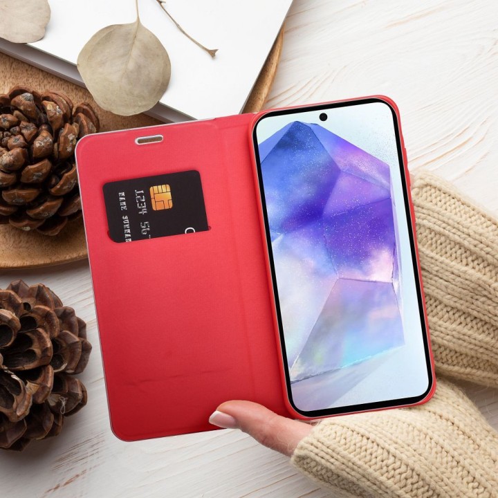 Etui z klapką na Samsung A52 5G / A52 LTE ( 4G ) / A52s 5G Luna Book Carbon czerwone