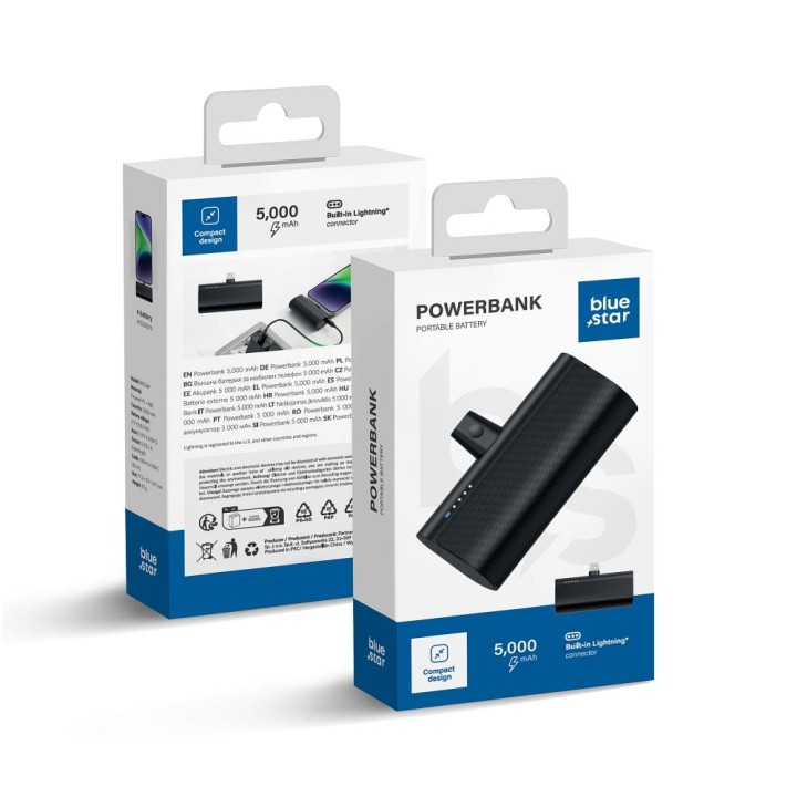 Power bank Blue Star W0556P 2,1A 5000 mAh with built-in connector Lightning black