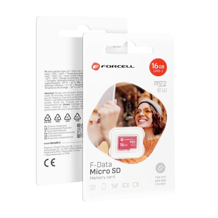 Карта microSD 16GB U3 class 10 Forcell F-Data красная