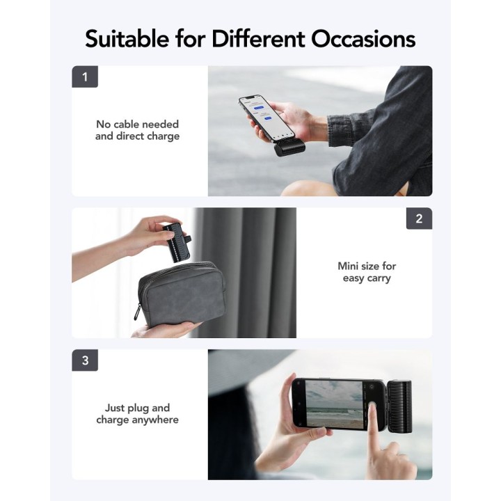 Power bank Veger PlugOn (W0558P) PD QC3.0 2,4A 20W 5000 mAh with built-in connector Lightning black 0INT