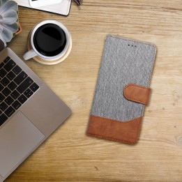 Etui z klapką na iPhone 16 PLUS Jeans Book szare