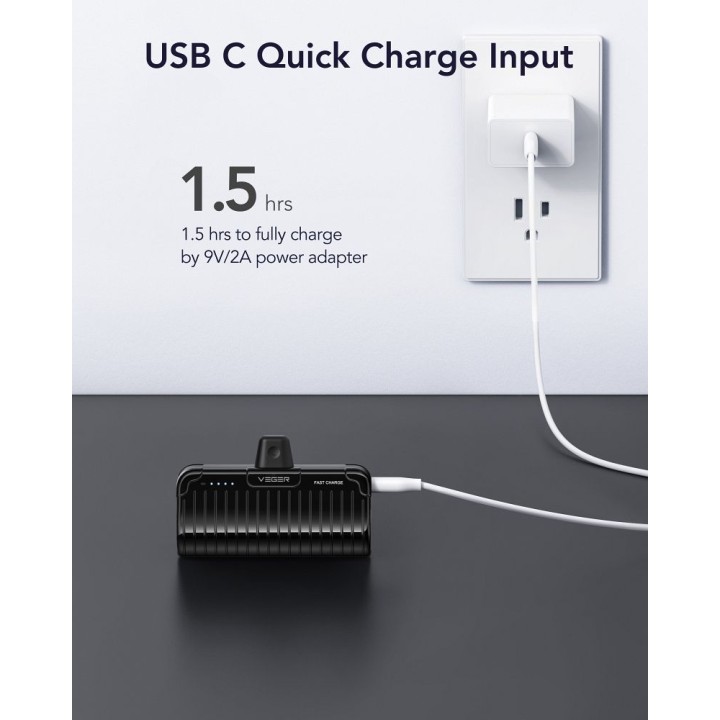 Повербанк Veger PlugOn (W0558P) PD QC3.0 2,4A 20W 5000 mAh со встроенным разъемом Lightning черный 0INT