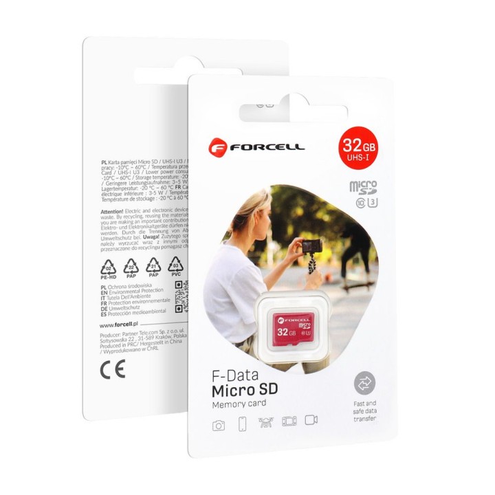 Card microSD 32GB U3 class 10 Forcell F-Data red