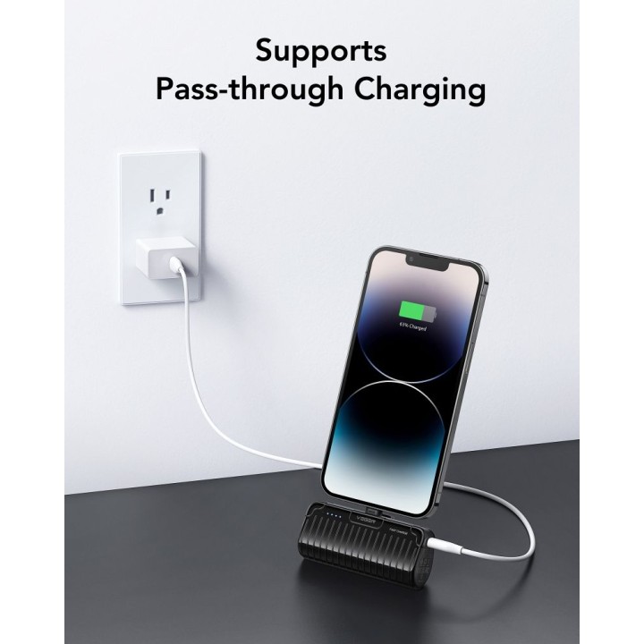 Повербанк Veger PlugOn (W0558P) PD QC3.0 2,4A 20W 5000 mAh із вбудованим роз’ємом Lightning чорний 0INT