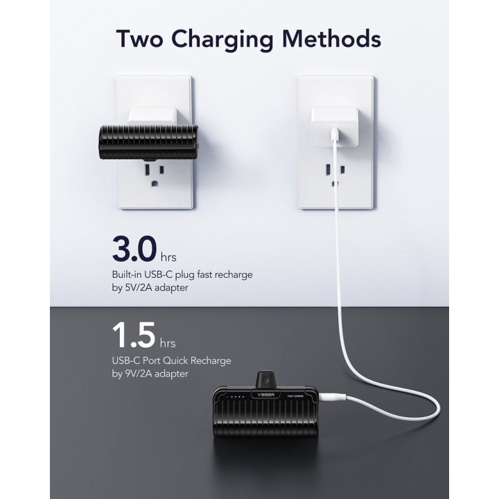 Power bank Veger PlugOn (W0558) PD QC3.0 3A 20W 5000 mAh with built-in connector Type C black 0INT
