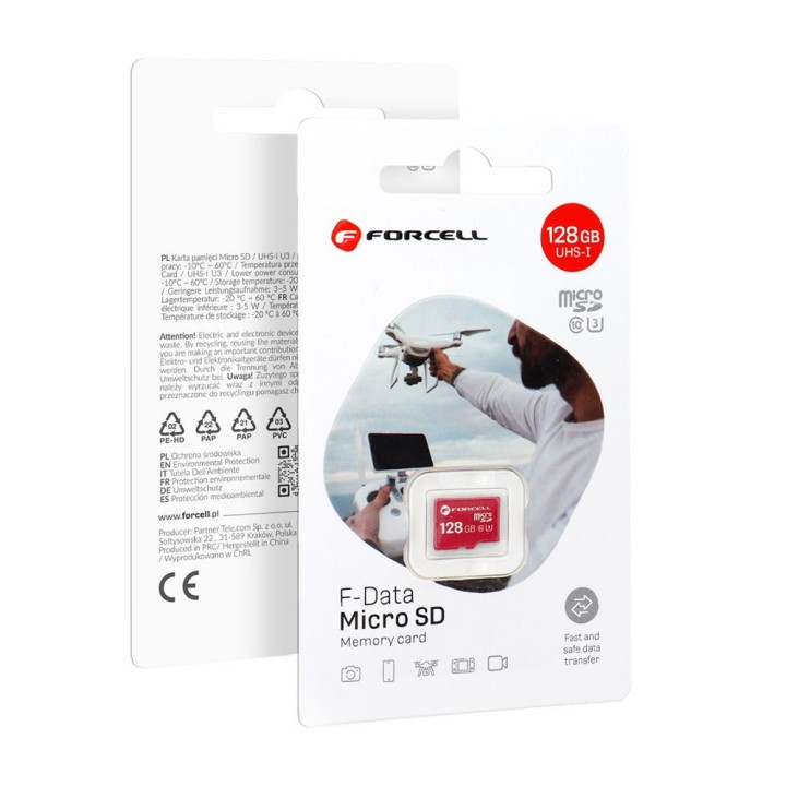 Карта microSD 128GB U3 class 10 Forcell F-Data червона
