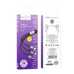 Cable 3w1 USB A for Lightning / Micro USB / USB C Hoco 2,4A 1 m X102 black