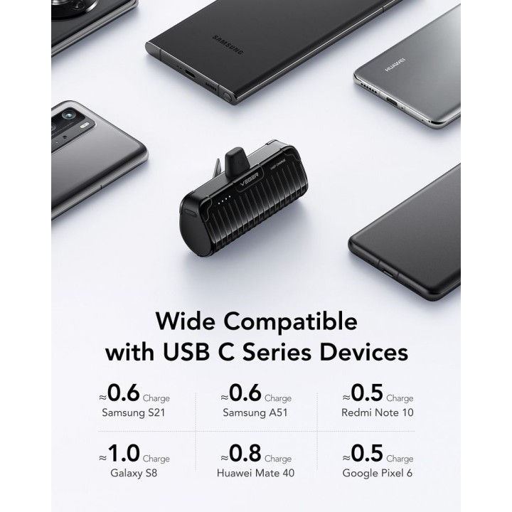 Powerbank Veger PlugOn (W0558) PD QC3.0 3A 20W 5000 mAh z wbudowanym złączem Typ C czarny 0INT