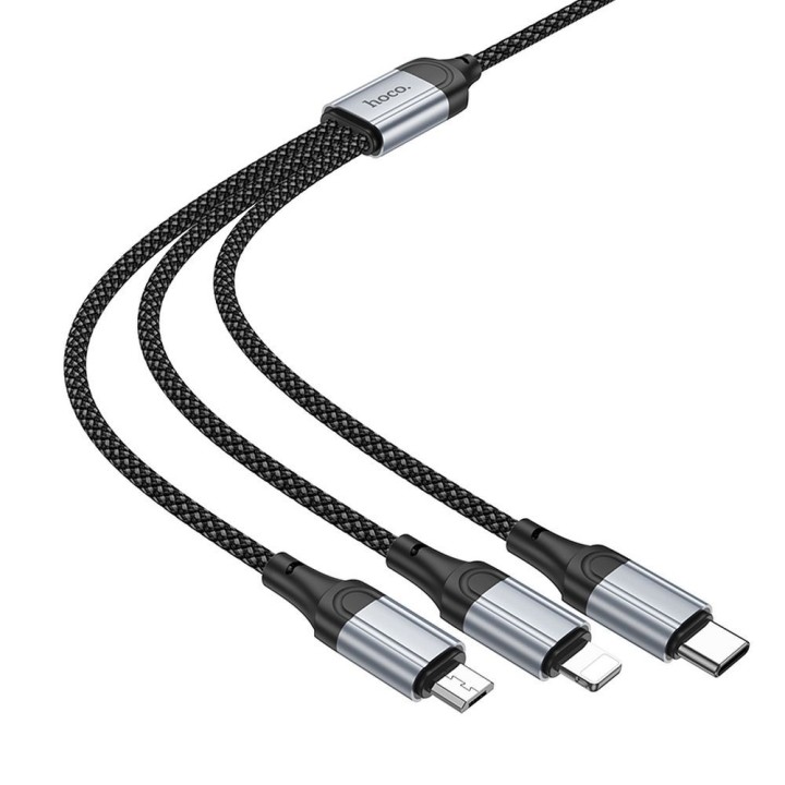 Кабель 3 в 1 USB A — Lightning / Micro USB / USB C Hoco 2,4A 1 m X102 чорний