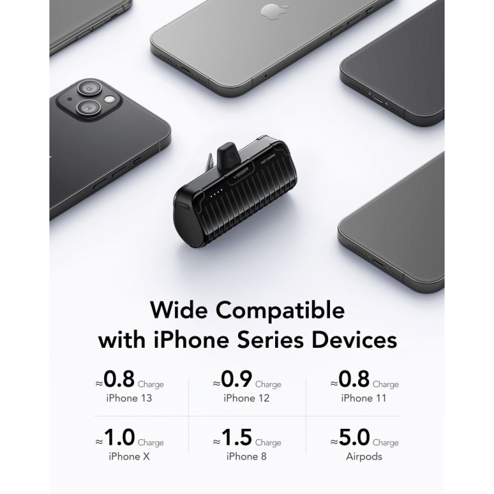 Повербанк Veger PlugOn (W0558P) PD QC3.0 2,4A 20W 5000 mAh із вбудованим роз’ємом Lightning чорний 0INT