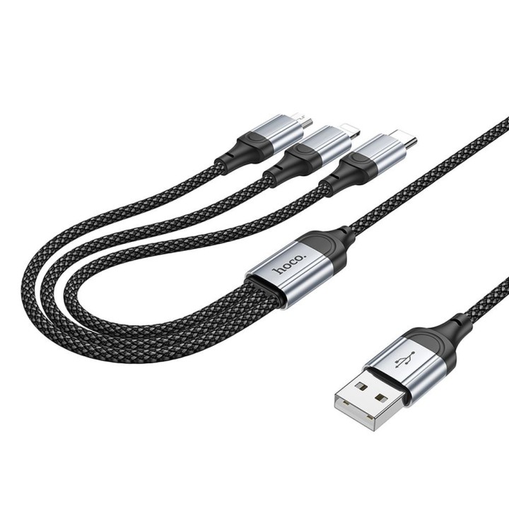 Кабель 3w1 USB A для Lightning / Micro USB / USB C Hoco 2,4A 1 m X102 чорний
