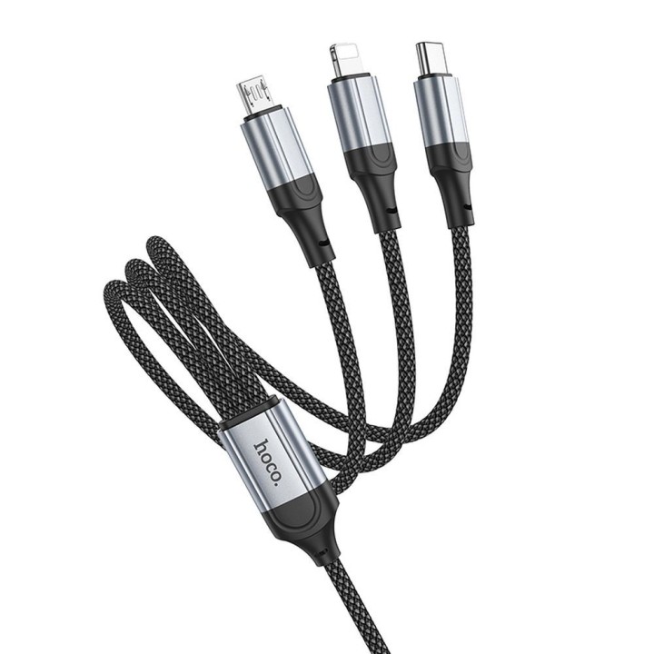 Cable 3w1 USB A for Lightning / Micro USB / USB C Hoco 2,4A 1 m X102 black