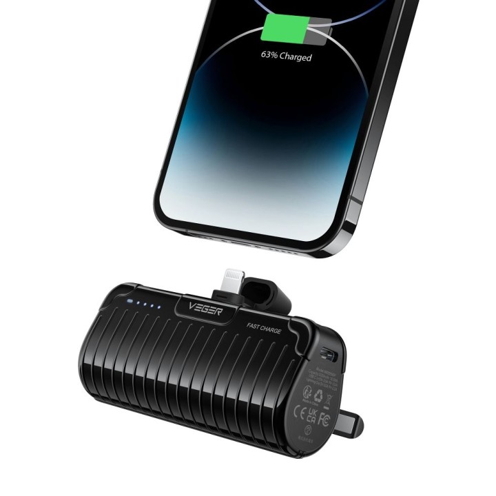 Повербанк Veger PlugOn (W0558P) PD QC3.0 2,4A 20W 5000 mAh со встроенным разъемом Lightning черный 0INT
