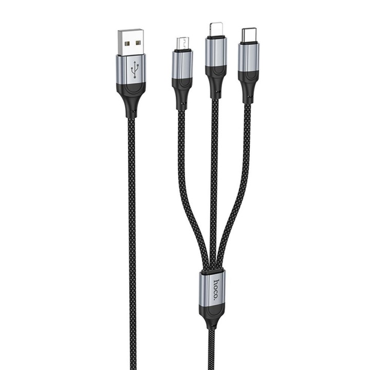 Cable 3w1 USB A for Lightning / Micro USB / USB C Hoco 2,4A 1 m X102 black