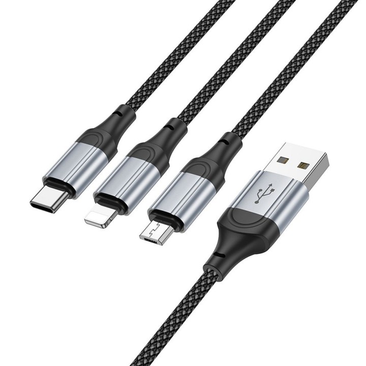 Кабель 3w1 USB A для Lightning / Micro USB / USB C Hoco 2,4A 1 m X102 черный