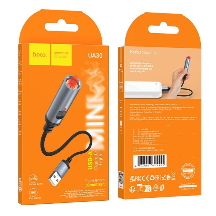 Adapter USB A to car cigarette lighter Hoco 0,3 m UA30 black