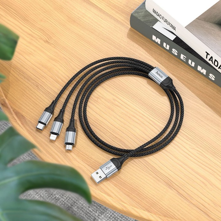 Кабель 3w1 USB A для Lightning / Micro USB / USB C Hoco 2,4A 1 m X102 черный