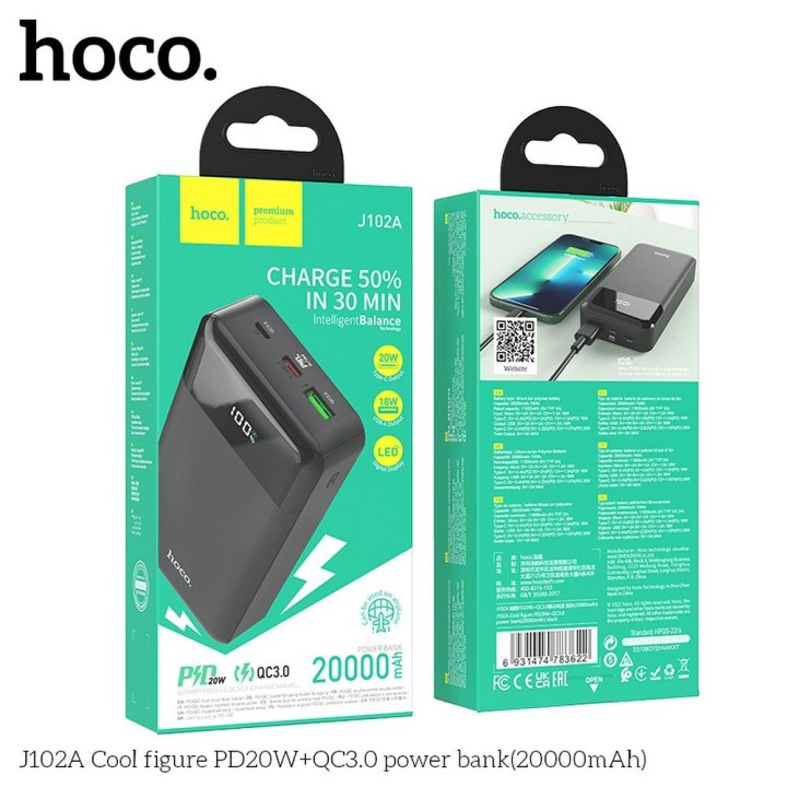 Power bank Hoco 20000 mAh QC3.0 PD 3A 20W J102A black
