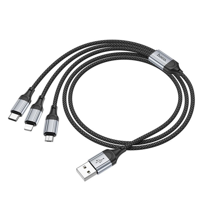 Кабель 3w1 USB A для Lightning / Micro USB / USB C Hoco 2,4A 1 m X102 чорний
