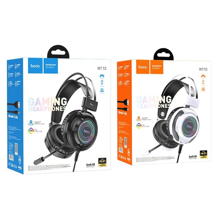 Дротові накладні навушники Hoco ігрові USB A + Jack 3,5 mm ігрові 2 m W110 чорні