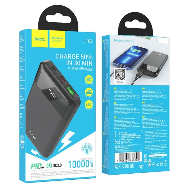 Powerbank Hoco 10000 mAh QC3.0 PD 3A 20W J102 czarny