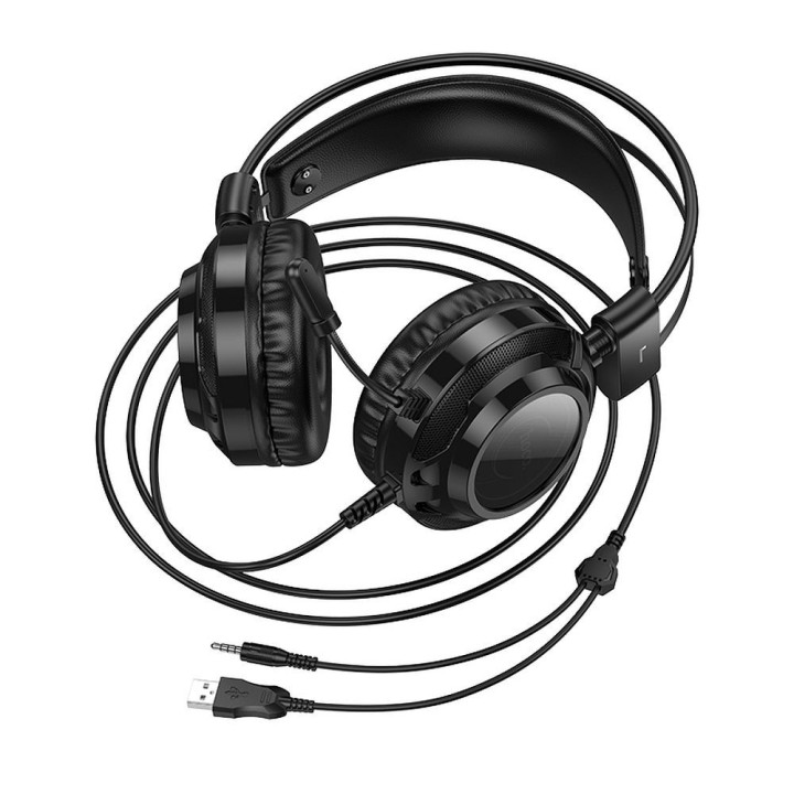 Wired on-ear headphones Hoco gaming USB A + Jack 3,5 mm gaming 2 m W110 black