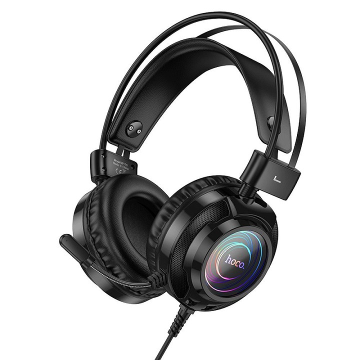 Wired on-ear headphones Hoco gaming USB A + Jack 3,5 mm gaming 2 m W110 black