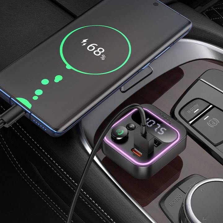 Автомобильный трансмиттер bluetooth Hoco QC3.0 PD 20W E85 черный