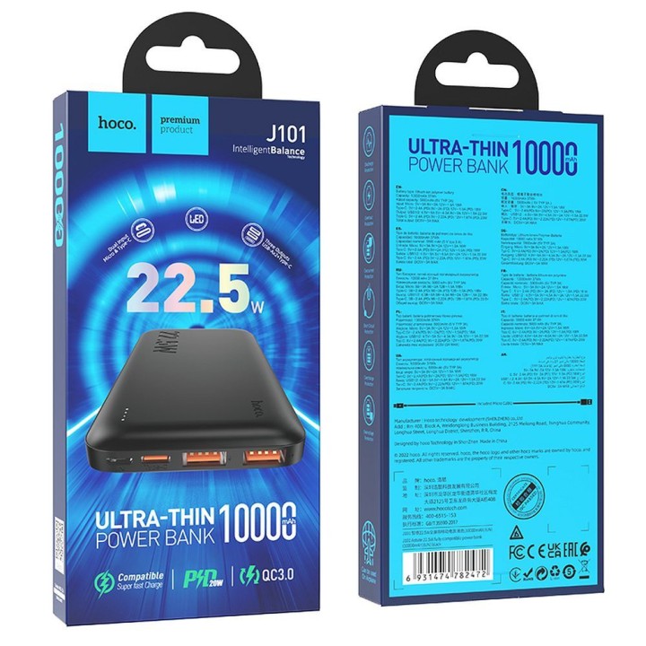 Повербанк Hoco 10000 mAh QC PD 3A 22,5W J101 чорний