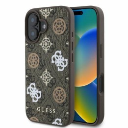 GUESS чехол для IPHONE 16 совместимый с Magsafe GUHMP16SP4PWPW (PU Peony on 4G Background) коричневый