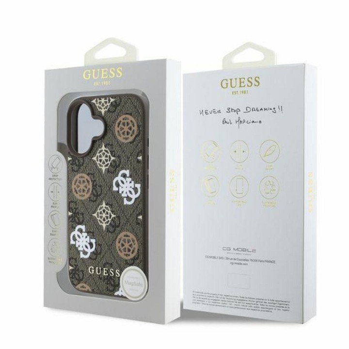 GUESS чехол для IPHONE 16 совместимый с MagSafe GUHMP16SP4PWPW (PU Peony on 4G Background) коричневый