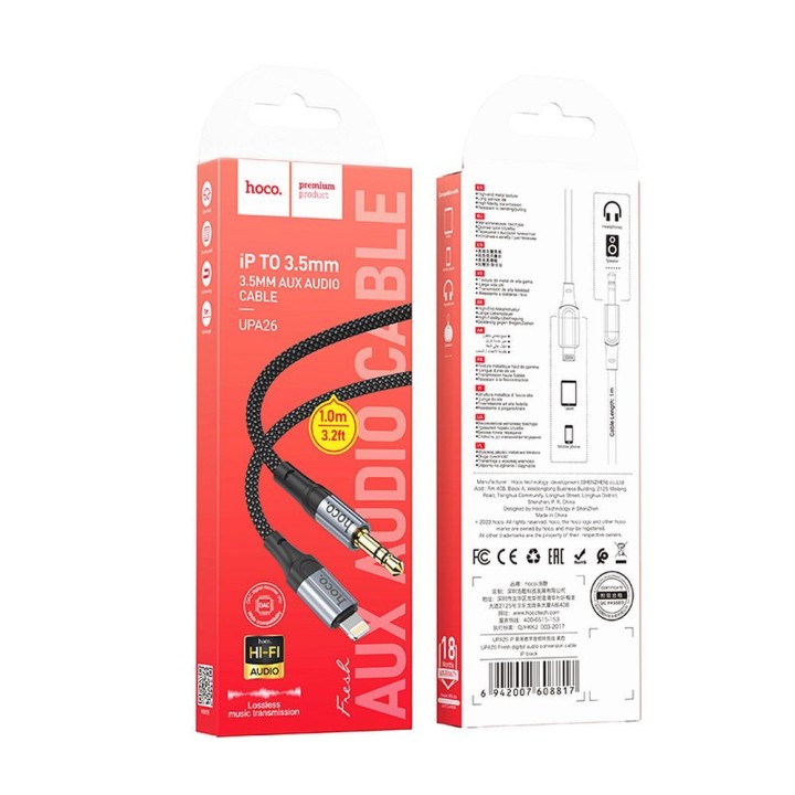 Кабель AUX Lightning для Jack 3,5 mm Hoco 1 m UPA26 черный