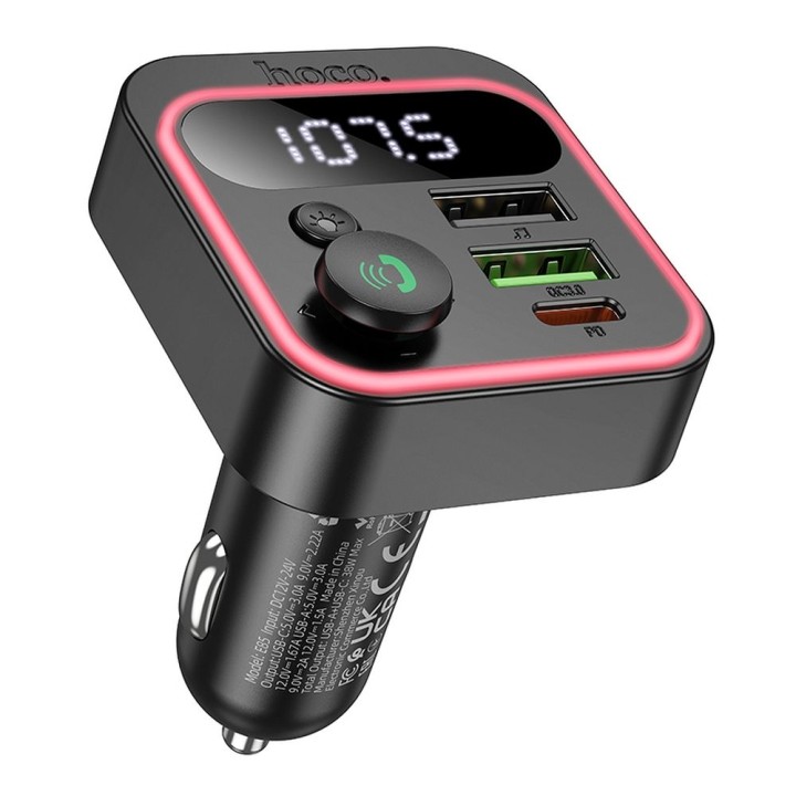 Трансмітер автомобільний Bluetooth Hoco QC3.0 PD 20W E85 чорний