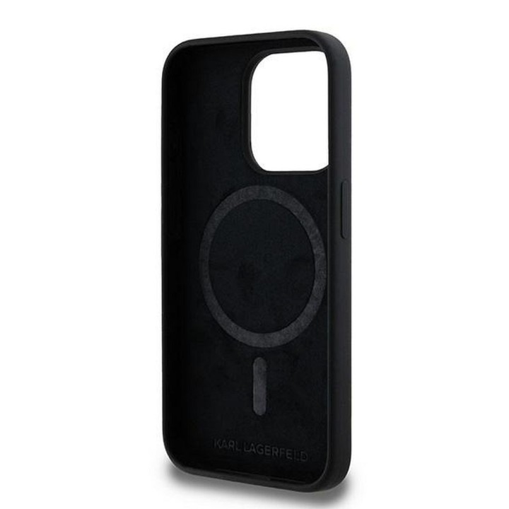 KARL LAGERFELD case for IPHONE 15 Pro compatible with Magsafe KLHMP15LSCMKCRHK (Silicone KC Body Ring) black