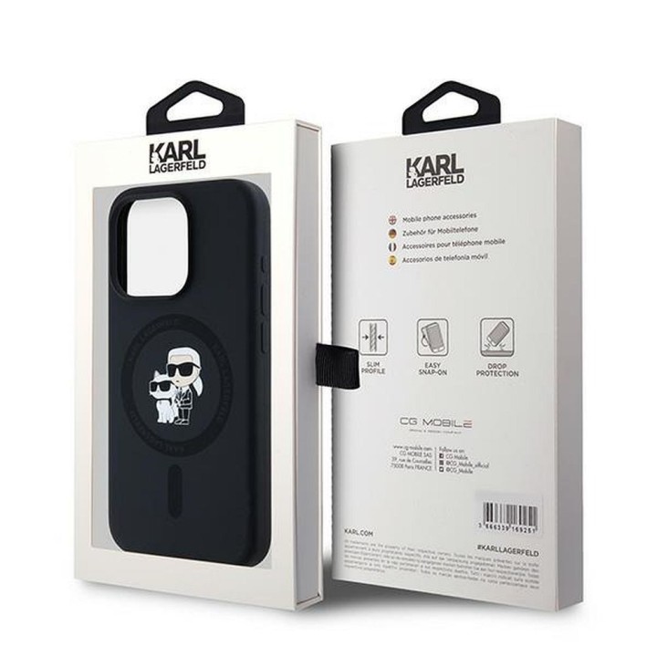 KARL LAGERFELD futerał do IPHONE 15 Pro kompatybilny z MagSafe KLHMP15LSCMKCRHK (Silicone KC Body Ring) czarny