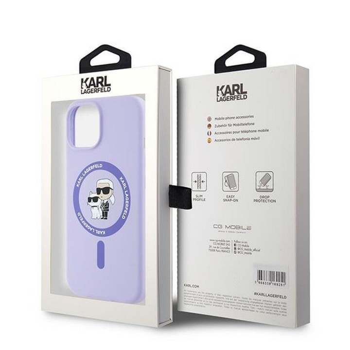 KARL LAGERFELD чохол для IPHONE 15 сумісний з Magsafe KLHMP15SSCMKCRHU (Silicone KC Body Ring) фіолетовий