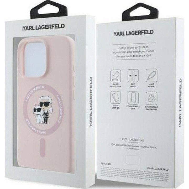 KARL LAGERFELD case for IPHONE 16 compatible with MagSafe KLHMP16SSCMKCRHP (Silicone KC Body Ring) pink