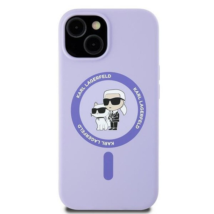 KARL LAGERFELD case for IPHONE 15 compatible with Magsafe KLHMP15SSCMKCRHU (Silicone KC Body Ring) purple
