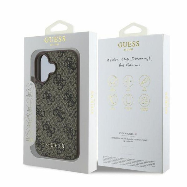 GUESS чехол для IPHONE 16 GUHCP16SG4GFBR (PU 4G Classic) коричневый