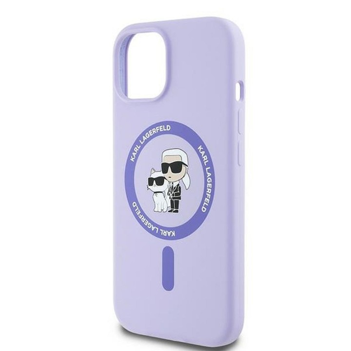 KARL LAGERFELD чехол для IPHONE 15 совместимый с MagSafe KLHMP15SSCMKCRHU (Silicone KC Body Ring) фиолетовый