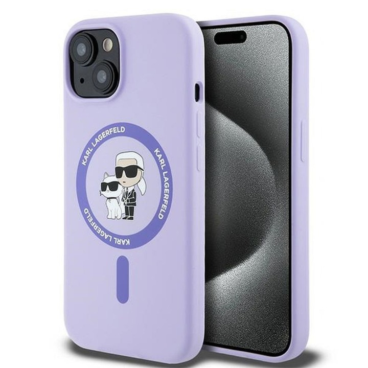 KARL LAGERFELD case for IPHONE 15 compatible with Magsafe KLHMP15SSCMKCRHU (Silicone KC Body Ring) purple