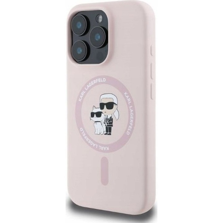 KARL LAGERFELD чехол для IPHONE 16 Plus совместимый с MagSafe KLHMP16MSCMKCRHP (Silicone KC Body Ring) розовый